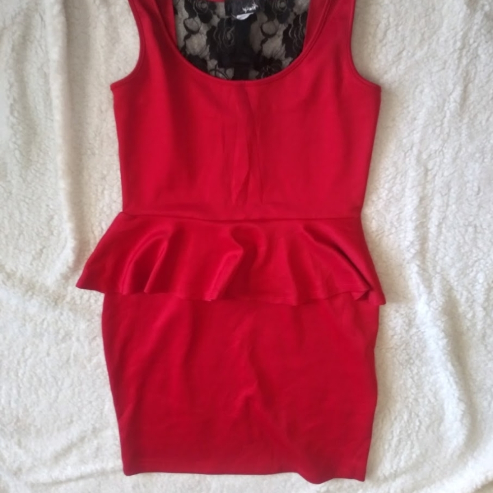 Pastels Red Lace-Trimmed Dress